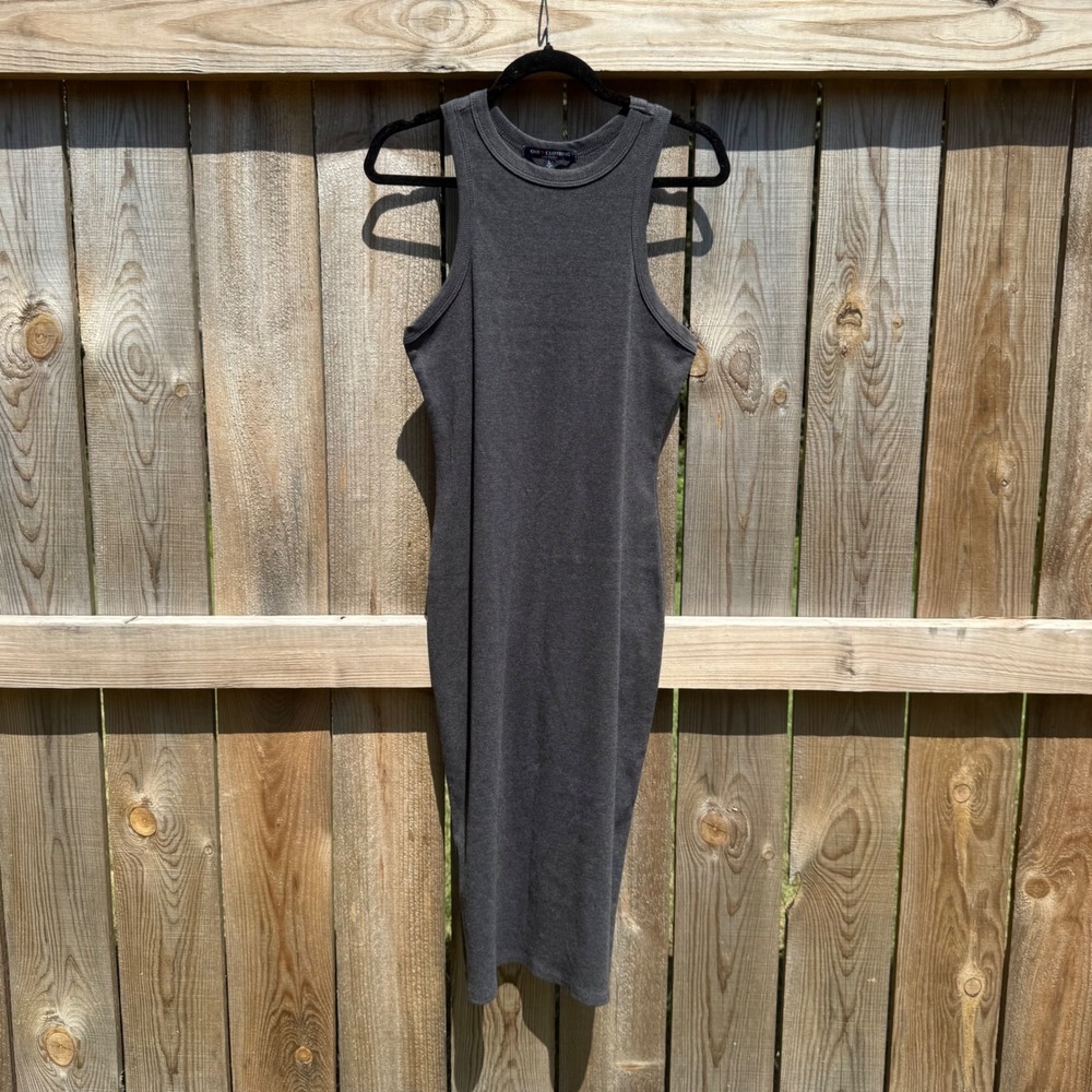 One Clothing Los Angeles Charcoal Gray Ribbed Racerback Bodycon Midi Dress L